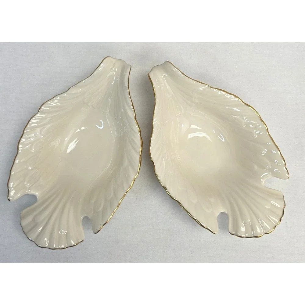 Lenox Bird Dove Nut Candy Dish Set 2 Ivory Bone China 24K Gold Trim USA Made